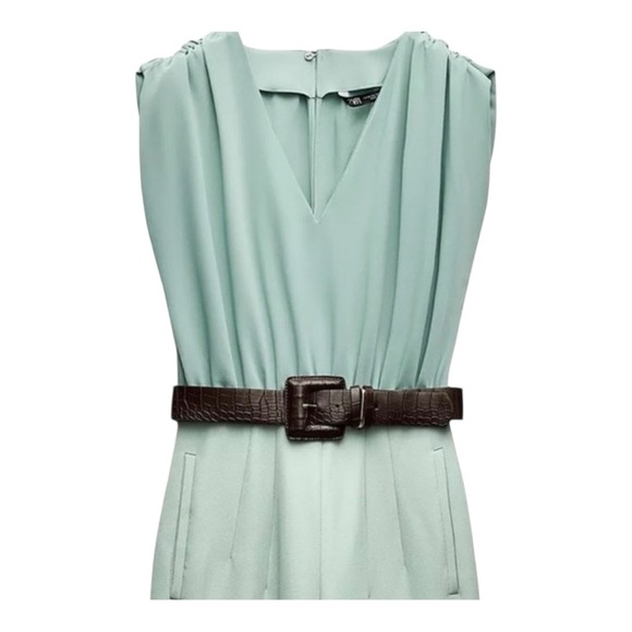 ZARA Sea Green Belted Jumpsuit – Size XS – New - Picture 3 of 7